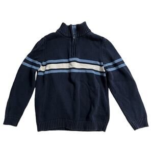 Greendog Navy Blue/White Quarter Zip Striped Sweater - 7X